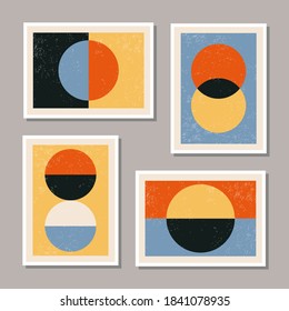 Set of minimal 20s geometric design posters, vector template with primitive shapes elements, modern hipster style