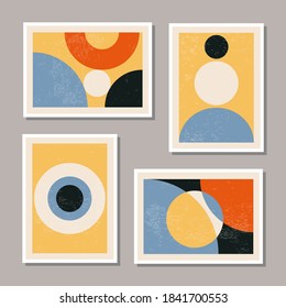 Set of minimal 20s geometric design posters, vector template with primitive shapes elements, modern hipster style