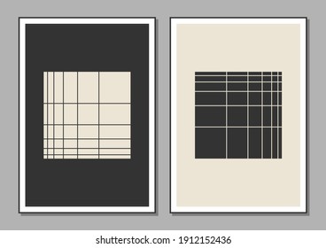 Set of minimal 20s geometric design posters, vector template with primitive shapes elements, modern hipster style