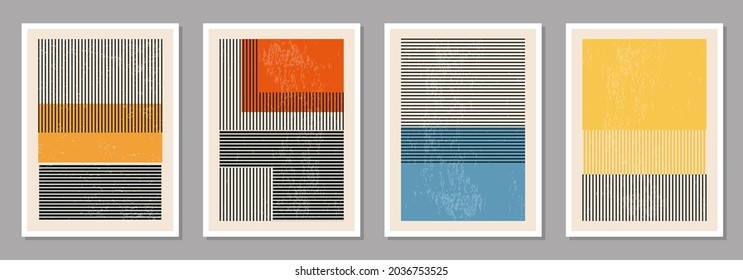 Set of minimal 20s geometric design posters, vector template