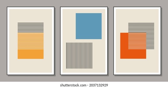 Set of minimal 20s geometric design posters, vector template
