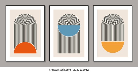 Set of minimal 20s geometric design posters, vector template