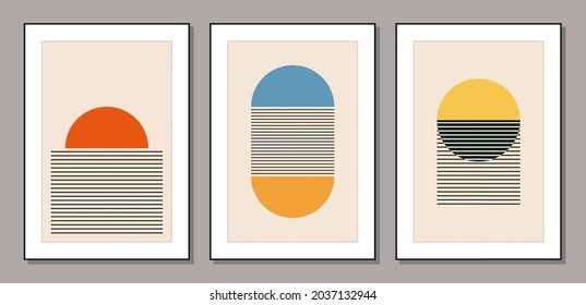 Set of minimal 20s geometric design posters, vector template
