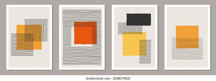 Set of minimal 20s geometric design posters, vector template