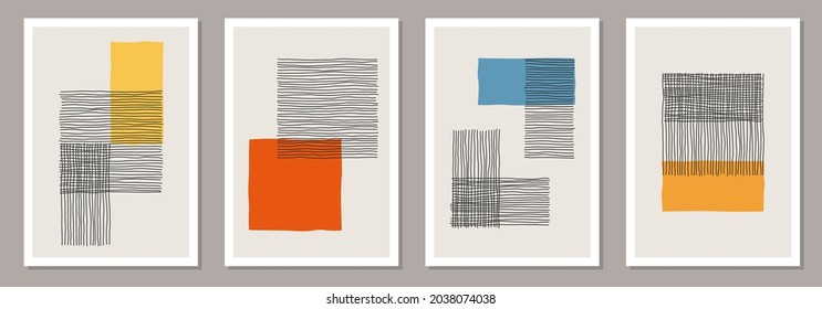 Set of minimal 20s geometric design posters, vector template