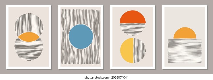 Set of minimal 20s geometric design posters, vector template