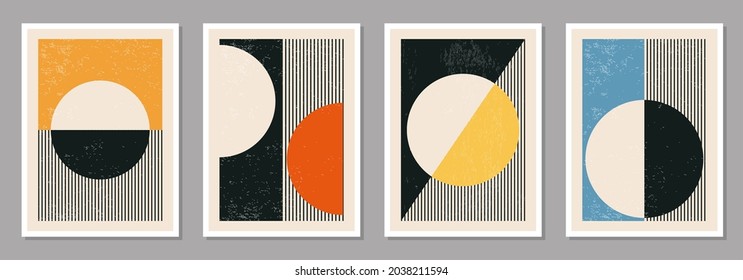 Set of minimal 20s geometric design posters, vector template