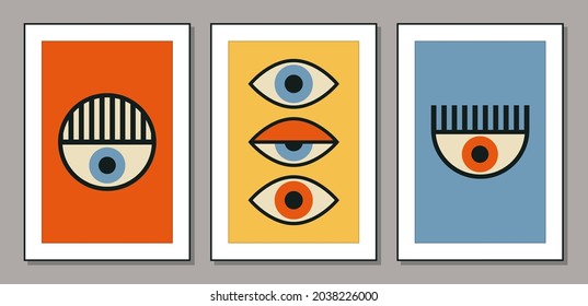 Set of minimal 20s geometric design posters, vector template