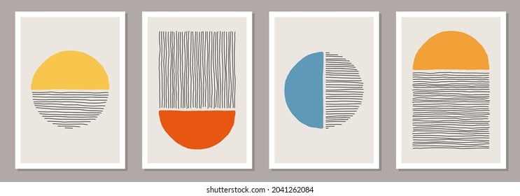 Set of minimal 20s geometric design posters, vector template