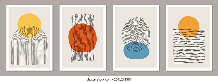 Set of minimal 20s geometric design posters, vector template