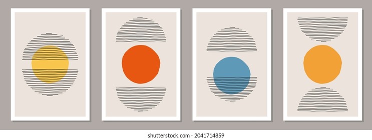 Set of minimal 20s geometric design posters, vector template