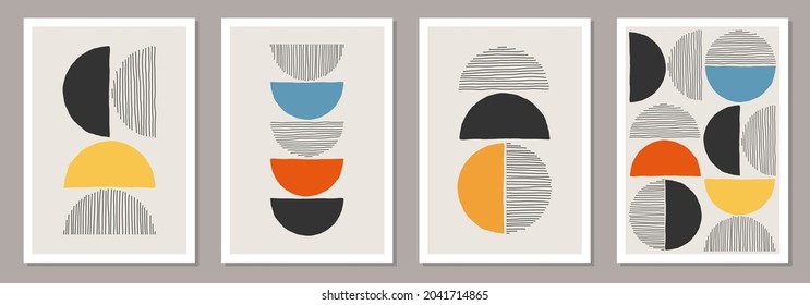 Set of minimal 20s geometric design posters, vector template