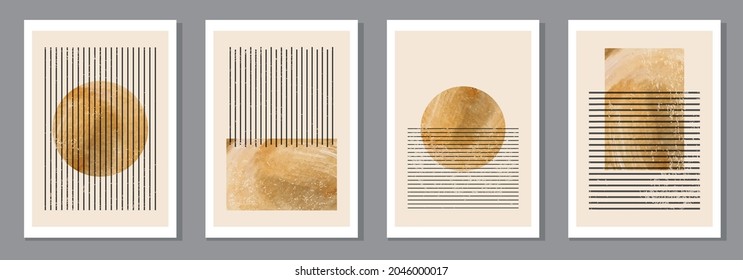 Set of minimal 20s geometric design poster, vector template with primitive shape