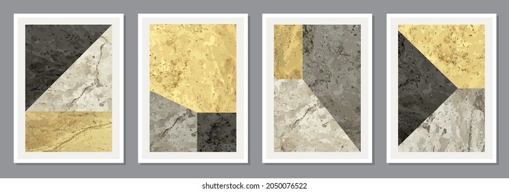 Set aus minimalen 20er Jahren geometrischen Designplakaten mit primitiven Formen