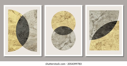 Set of minimal 20s geometric design poster, vector template with primitive shape