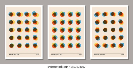 Set of minimal 20s geometric design poster, risograph aesthetics, vector template
