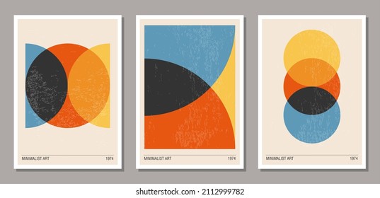 Set of minimal 20s geometric design posters, vector template