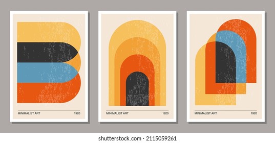 Set of minimal 20s geometric design posters, vector template