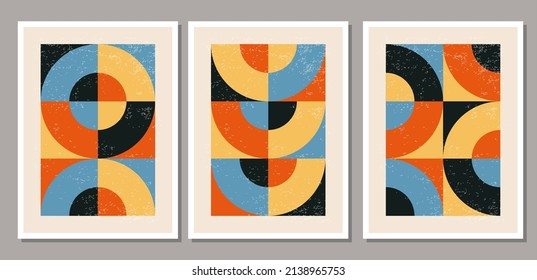 Set of minimal 20s geometric design poster, vector template primitive shapes