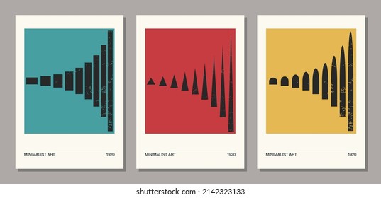 Set of minimal 20s geometric design poster, vector template