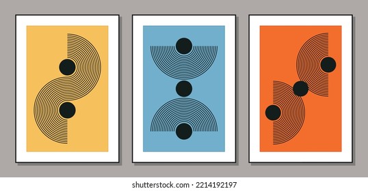 Juego de póster de diseño geométrico mínimo de los años 20, plantilla vectorial