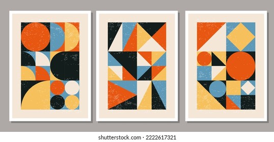 Set of minimal 20s geometric design posters with primitive shapes