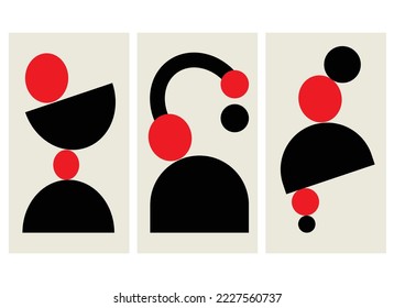 Set of minimal 20s geometric design posters, vector template.