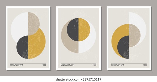 Set of minimal 20s geometric design poster with primitive shapes