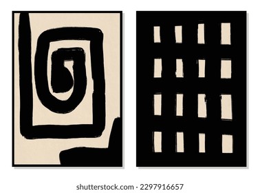 Set of minimal 20s geometric design posters, vector template with primitive shapes elements, modern hipster style