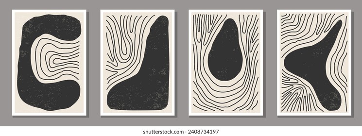 Set of minimal 20s geometric design poster, vector template