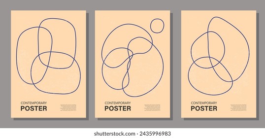 Set of minimal 20s geometric design poster, vector template
