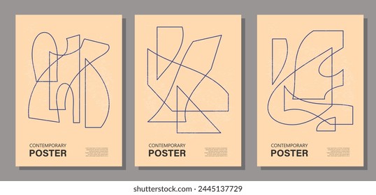 Set of minimal 20s geometric design poster, vector template primitive shapes