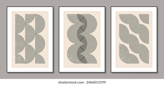 Set of minimal 20s geometric design posters with primitive shapes