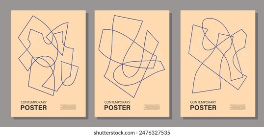 Set of minimal 20s geometric design poster, vector template primitive shapes