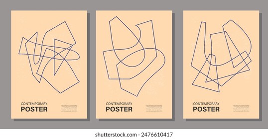 Set of minimal 20s geometric design poster, vector template primitive shapes