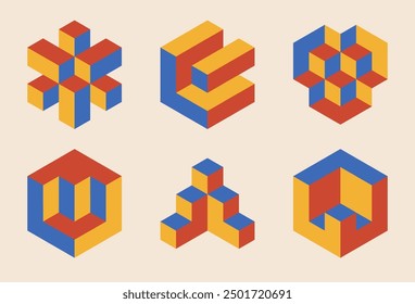 Set of minimal 20s geometric design elements