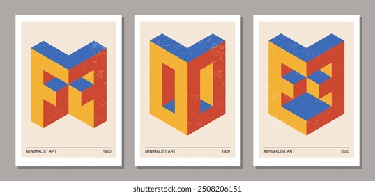 Set of minimal 20s geometric design poster