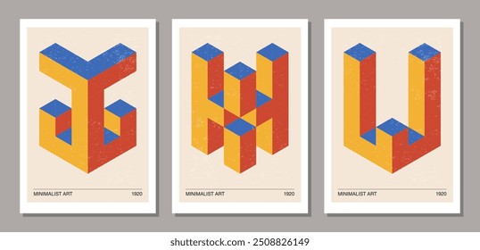 Set of minimal 20s geometric design poster