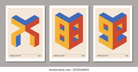 Set of minimal 20s geometric design poster