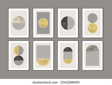 Set of minimal 20s geometric design poster with primitive shapes element