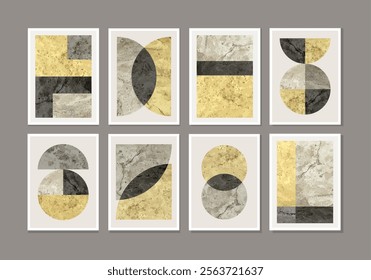 Set of minimal 20s geometric design poster with primitive shapes element