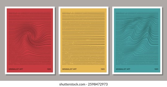 Set of minimal 20s geometric design poster, vector template with primitive shapes elements