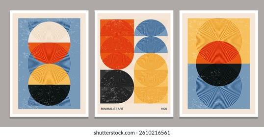 Set of minimal 20s geometric design poster, vector template with primitive shapes elements