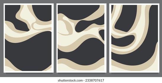 Set of minimal 20s geometric. set of wave monochrome abstract style painting vector illustration