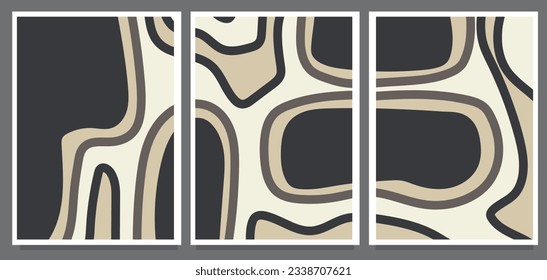 Set of minimal 20s geometric. set of wave monochrome abstract style painting vector illustration