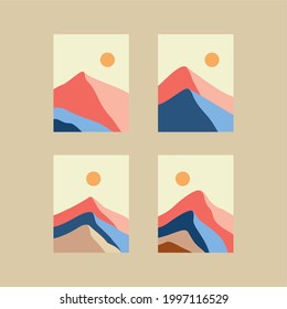 set of minimal abstract aesthetic mountain landscape collection perfect for wall art and printing