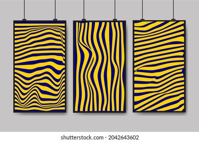 Set of minimal abstract background,cover design,wavy optical illusion geometric pattern