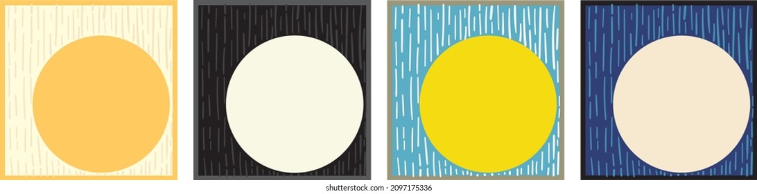 set of minimal abstract contemporary creative vector background. sun and moon with line pattern background template.