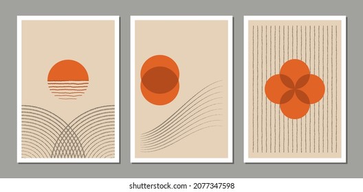Set of minimal and abstract design posters, vector template with primitive shapes elements. minimalist artistic hand painted for wall decoration, as postcard or brochure design, vector illustration.