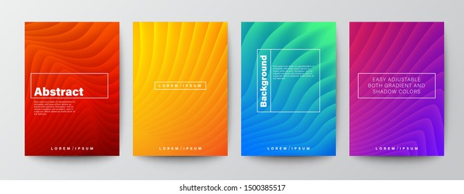Set of minimal abstract organic curved wave shape on vivid gradient colors background for Brochure, Flyer, Poster, leaflet, Annual report, Book cover, Graphic Design Layout template, A4 size